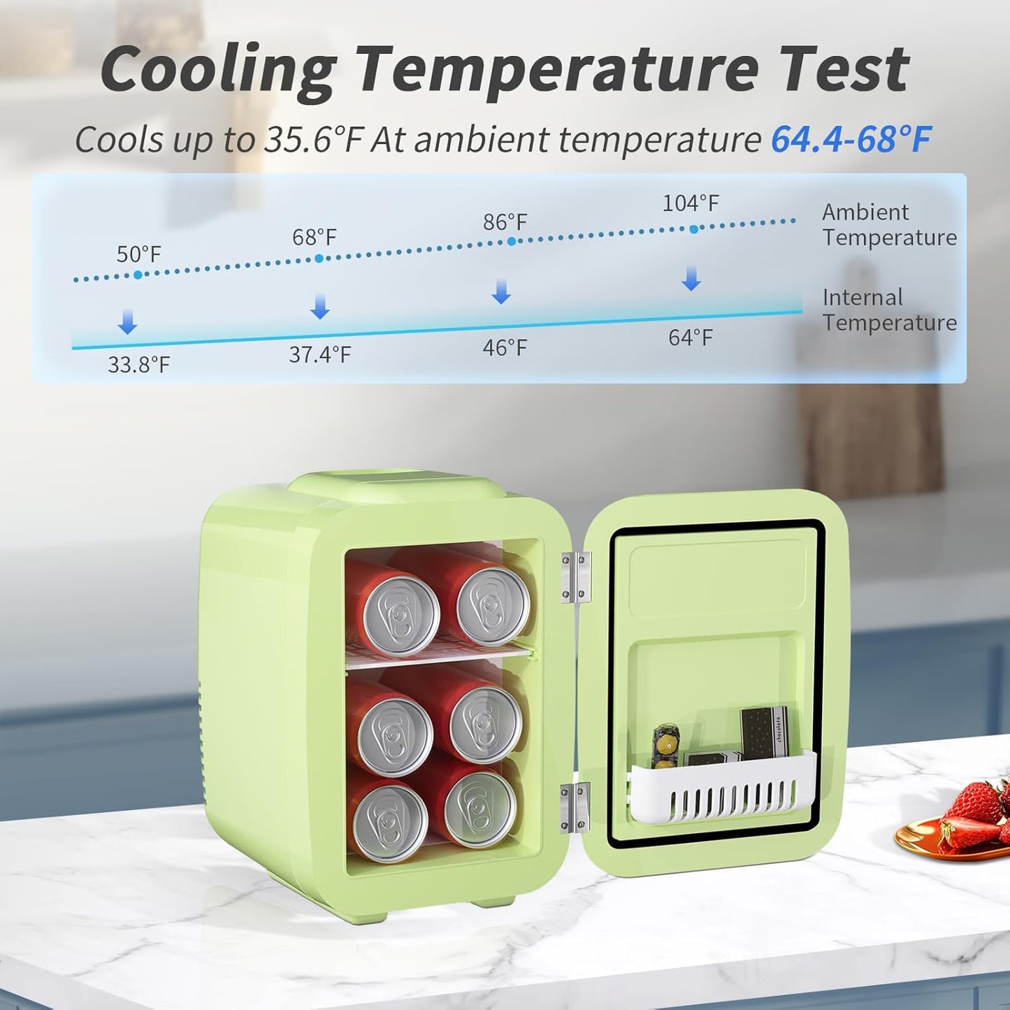 YASHE Mini Fridge for Bedroom, 4 Liter/6 Cans Small Refrigerator, 110V AC/ 12V DC Thermoelectric Cooler and Warmer for Drink Office Dorm Car, Green