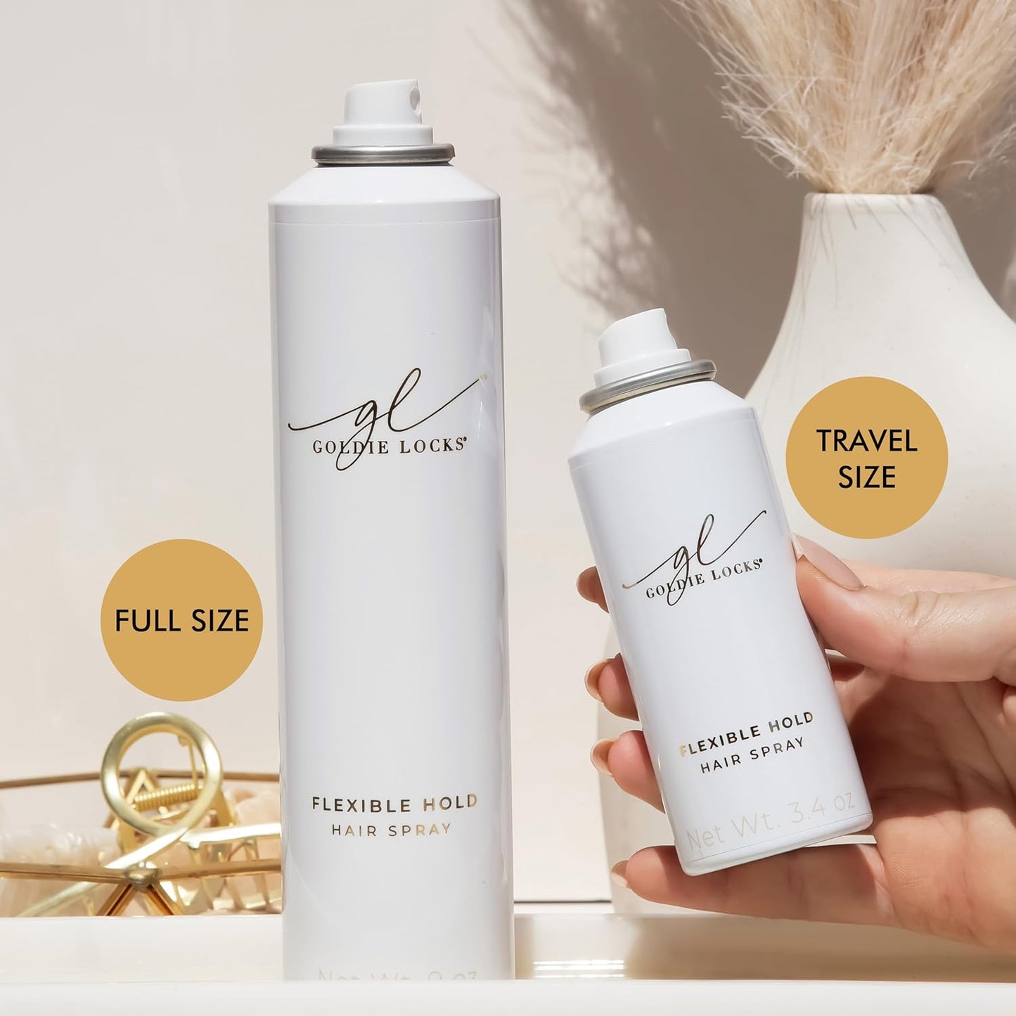 Goldie Locks Flexible Hold Hairspray - Lightweight, All-Day Hold & Brushable Finish - Humidity Resistant - Safe for Extensions & Color-Treated Hair - Protein-Free - 9 oz