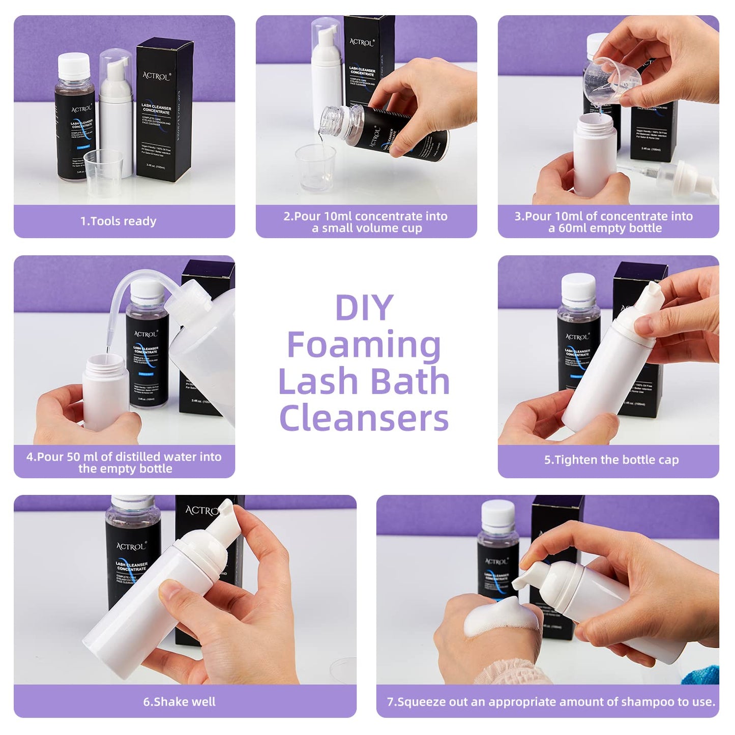 Eyelash Shampoo Concentrate 100ml Lash Extensions Cleanser Concentrate Rose Natural Foaming Shampoo Wash for Extensions Lashes with Salon Home Care-Makes 60ml Bottles