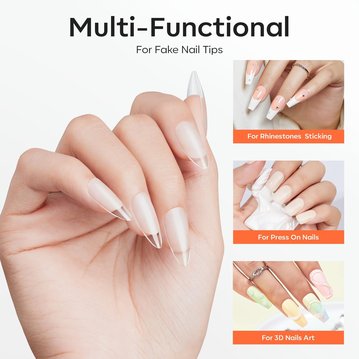 modelones Solid Nail Glue Gel for Acrylic Nails Tips, 30g False Nails Gel Glue Long-Lasting Strong Adhesion, Need UV Light Cured