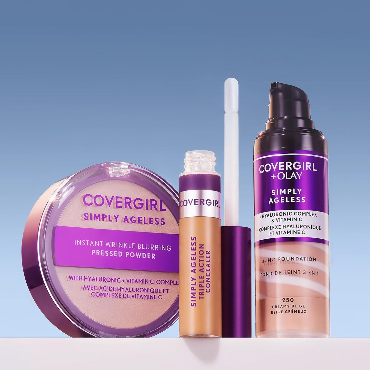 CoverGirl & Olay Simply Ageless 3-in-1 Liquid Foundation, Matte Finish, Hyaluronic & Vitamin C Formula, Warm Beige, 1 Count
