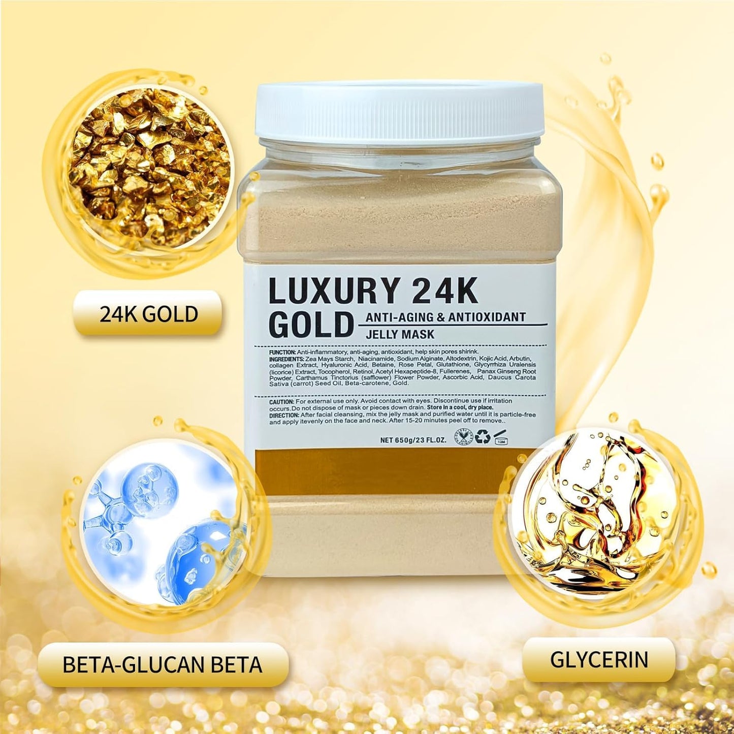 Jelly Mask for Facials Professional, Hydrating & Moisturizing Peel-Off Natural Gel Face Mask SkinCare, Professional Spa Use Jelly Face Masks, Deep Hydration & Glow 23 Fl Oz (24K Gold)