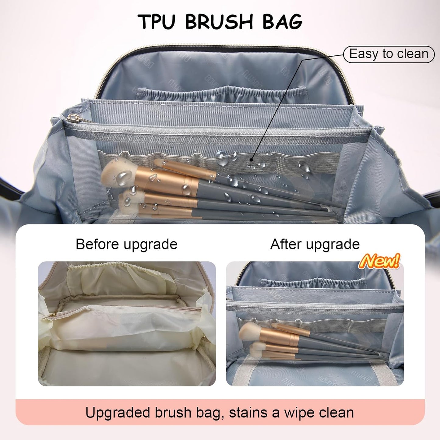 Travel Makeup Bags Cosmetic Organizer Bag: Quilted Make up Bag Set of 3 - PU Leather Toiletry Bags for Women - Portable Makeup Organizer with Compartments & Handle & Divider (14-Pink)
