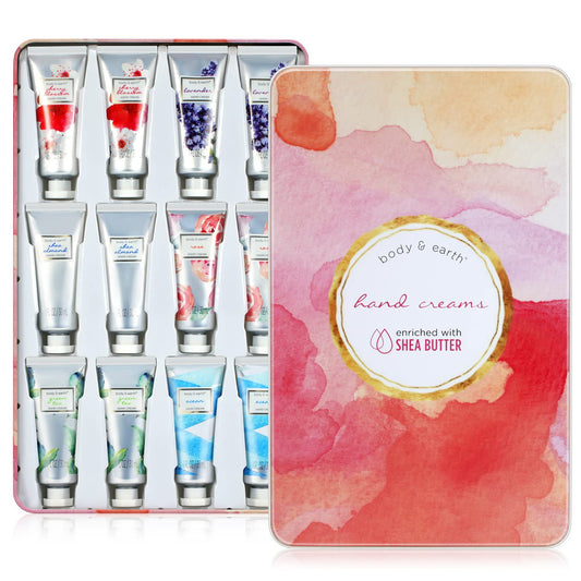 BODY & EARTH Hand Cream, Hand Lotion, 12 Pcs Travel Size Hand Cream Gift Set for Women Dry Hands Moisturizing with Shea Butter Valentines Mini Hand Lotion Gift Set for Women