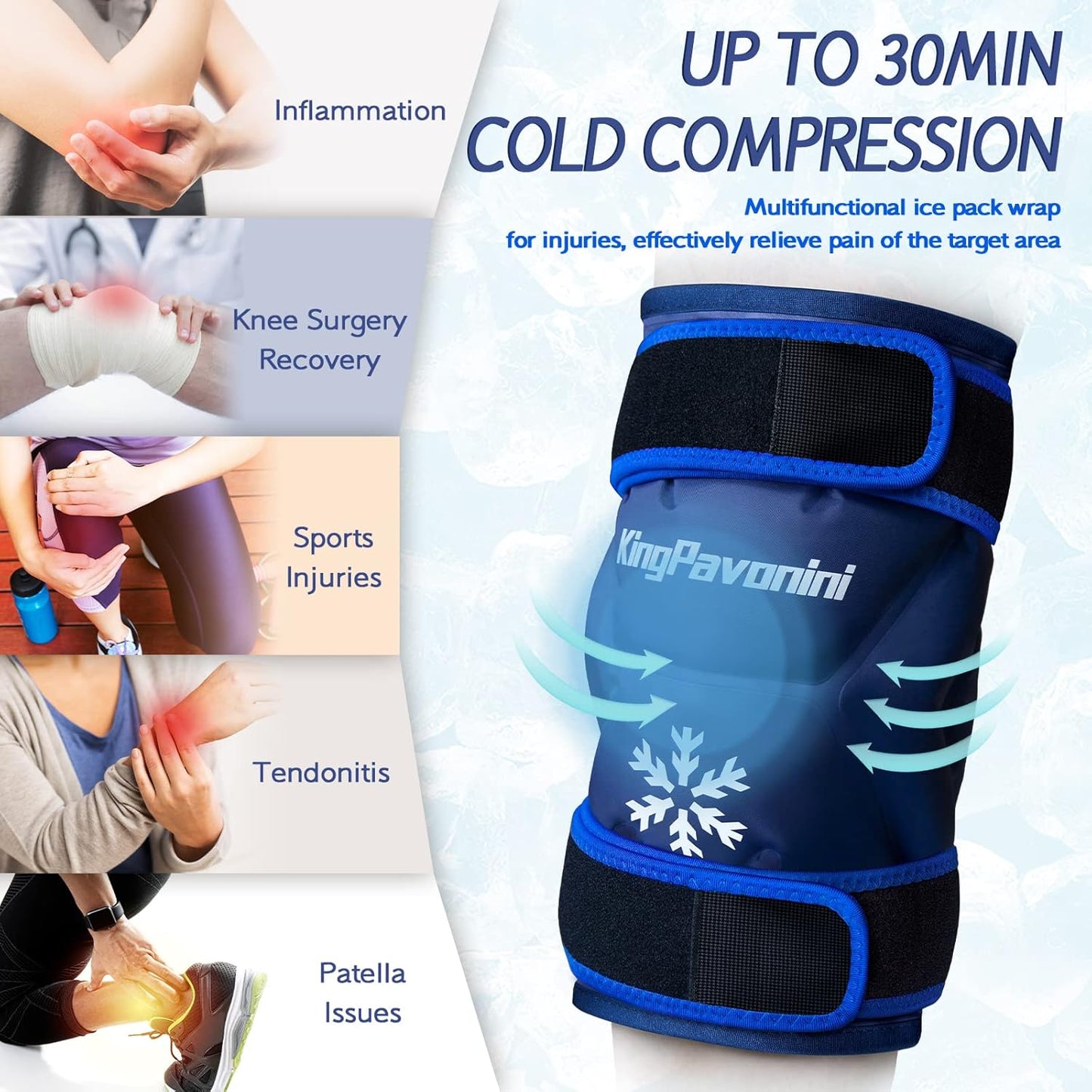 XXL Knee Ice Pack Wrap Around Entire Knee After Surgery, Reusable Gel Pack for Injuries, Large Ice Pack for Pain Relief, Swelling, Surgery, Sports Injuries, 1 Pack