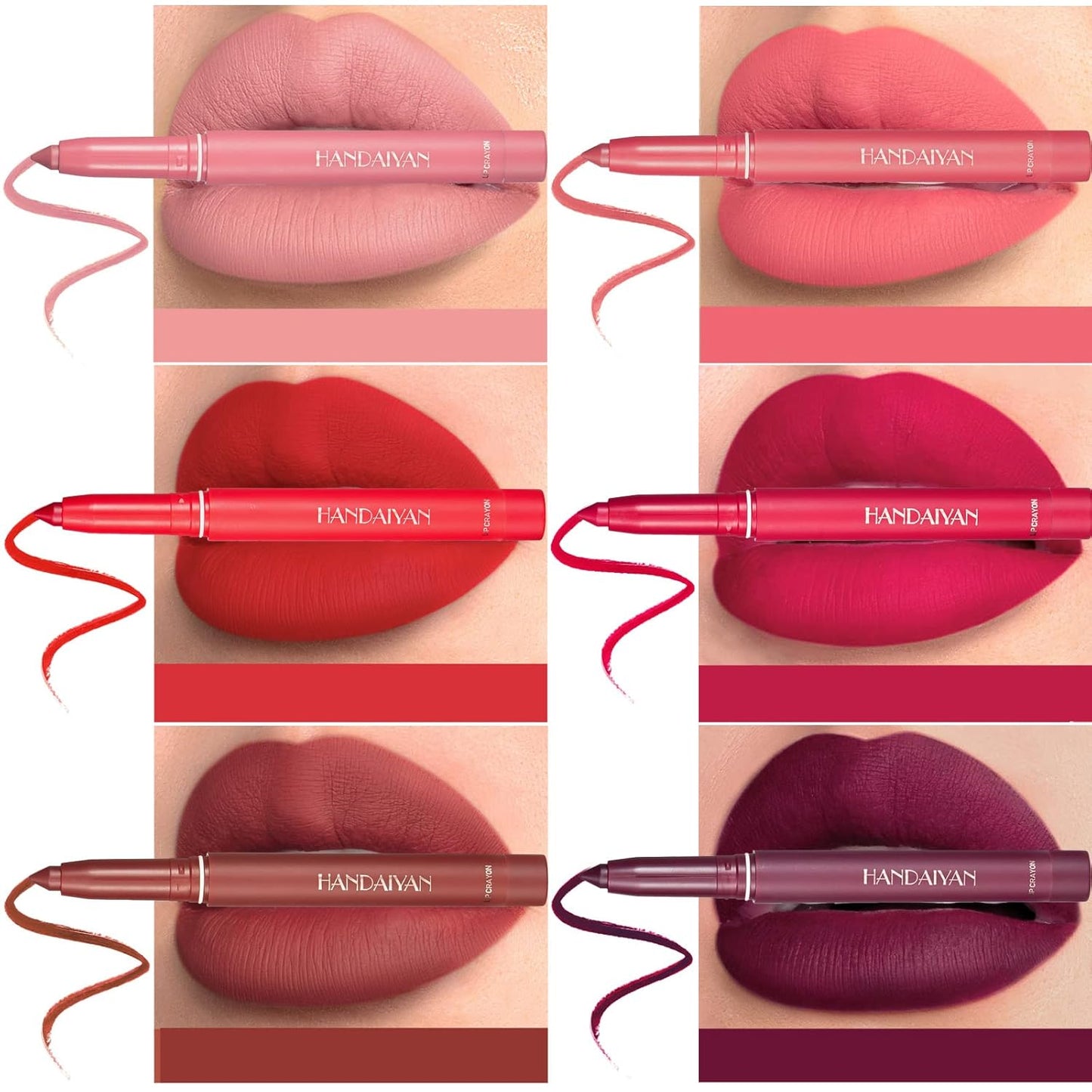 6 Colors Matte Lipstick Lip Liner Pencil Set Double End Matte Lipgloss Lipliner Set Waterproof Lip Gloss Non-Stick Cup Long Lasting Cosmetics Lip Stick Professional Lip Makeup Kit