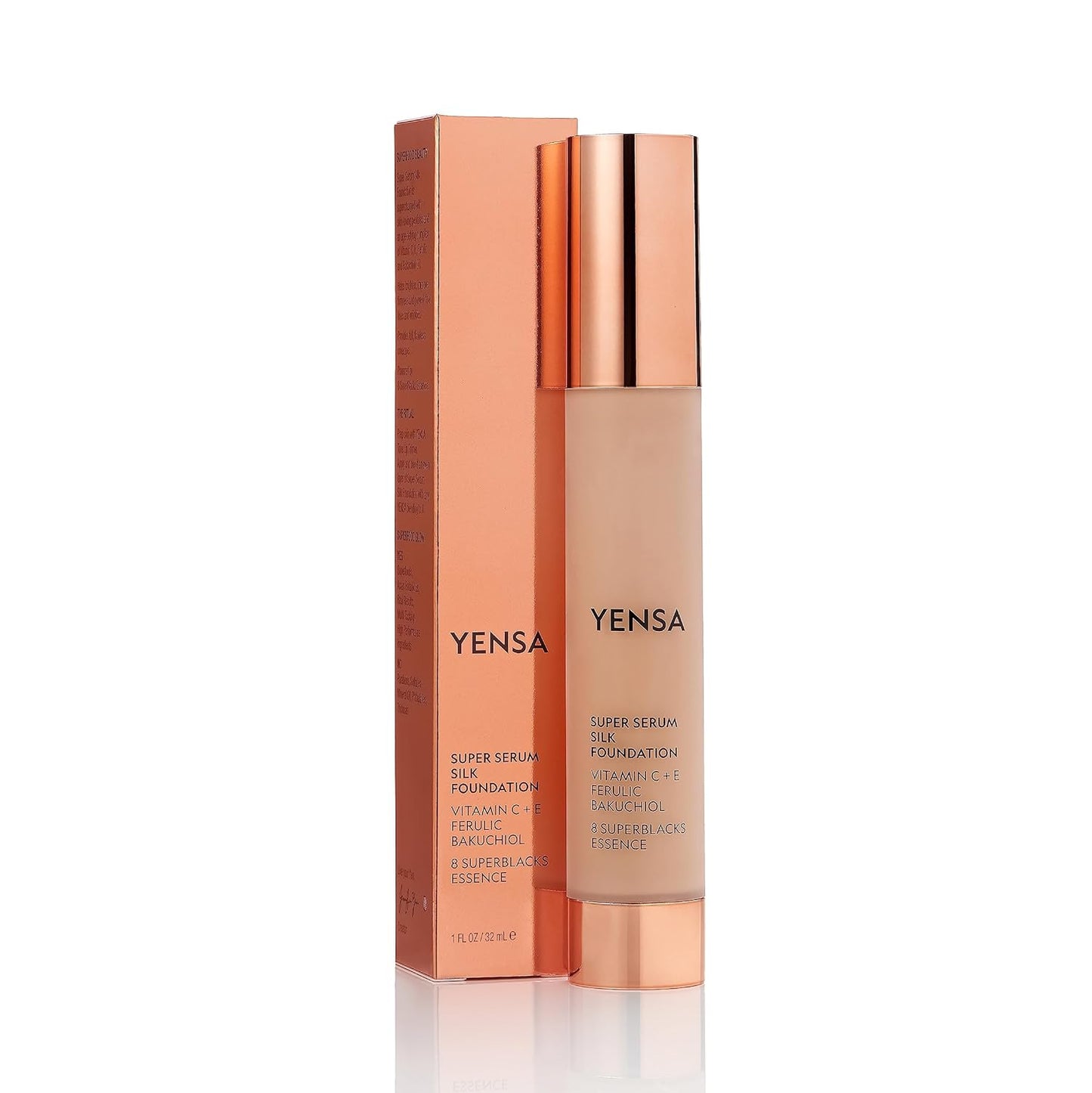 YENSA Super Silk Foundation - Full Coverage, Age-defying complex of Vitamin C, E, Ferulic, and Bakuchiol Oil (Deep 1) 1.0 fl oz