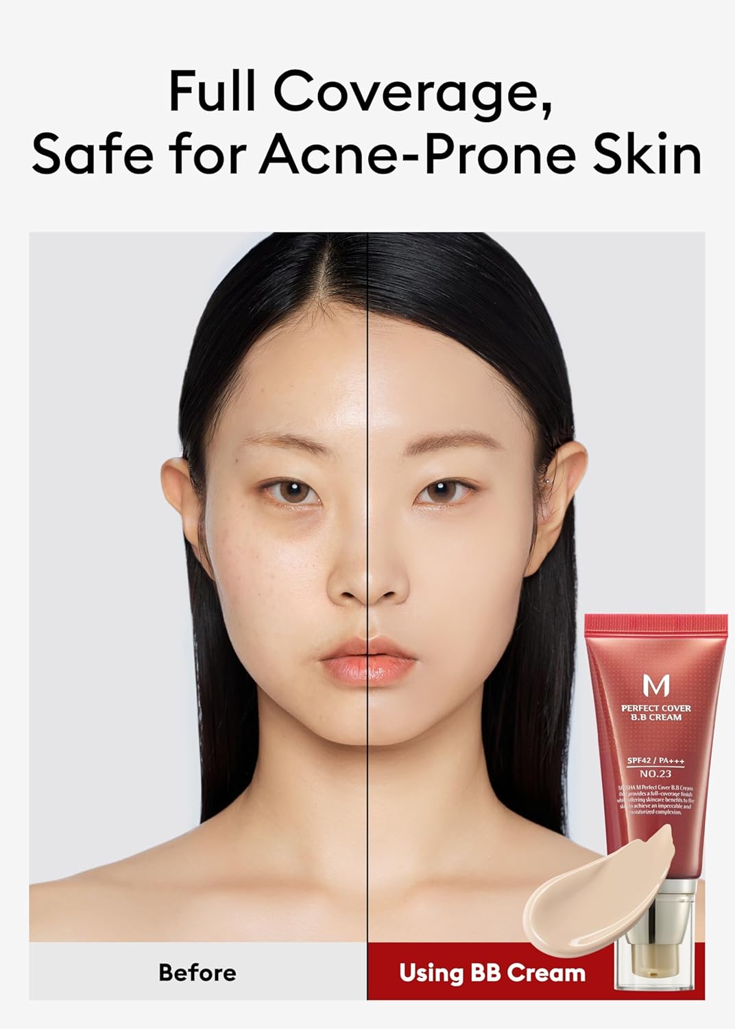 MISSHA M Perfect Cover BB Cream No.23 Natural Beige -Light/Medium with Cool/Neutral Undertone SPF 42 PA +++ 1.69 Fl Oz - Tinted Moisturizer for face with SPF