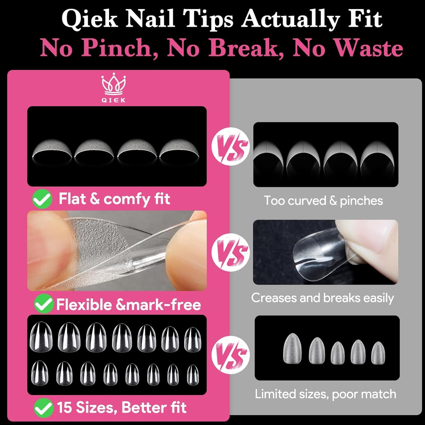 Short Round False Nail Tips, 15 Sizes 510 PCS Clear Soft Press On Fake Nail Pre-shaped Half Matte Full Cover Gel Nail Tips Extensions Strong Thick Long Lasting for DIY Beginners & Salon Manicure