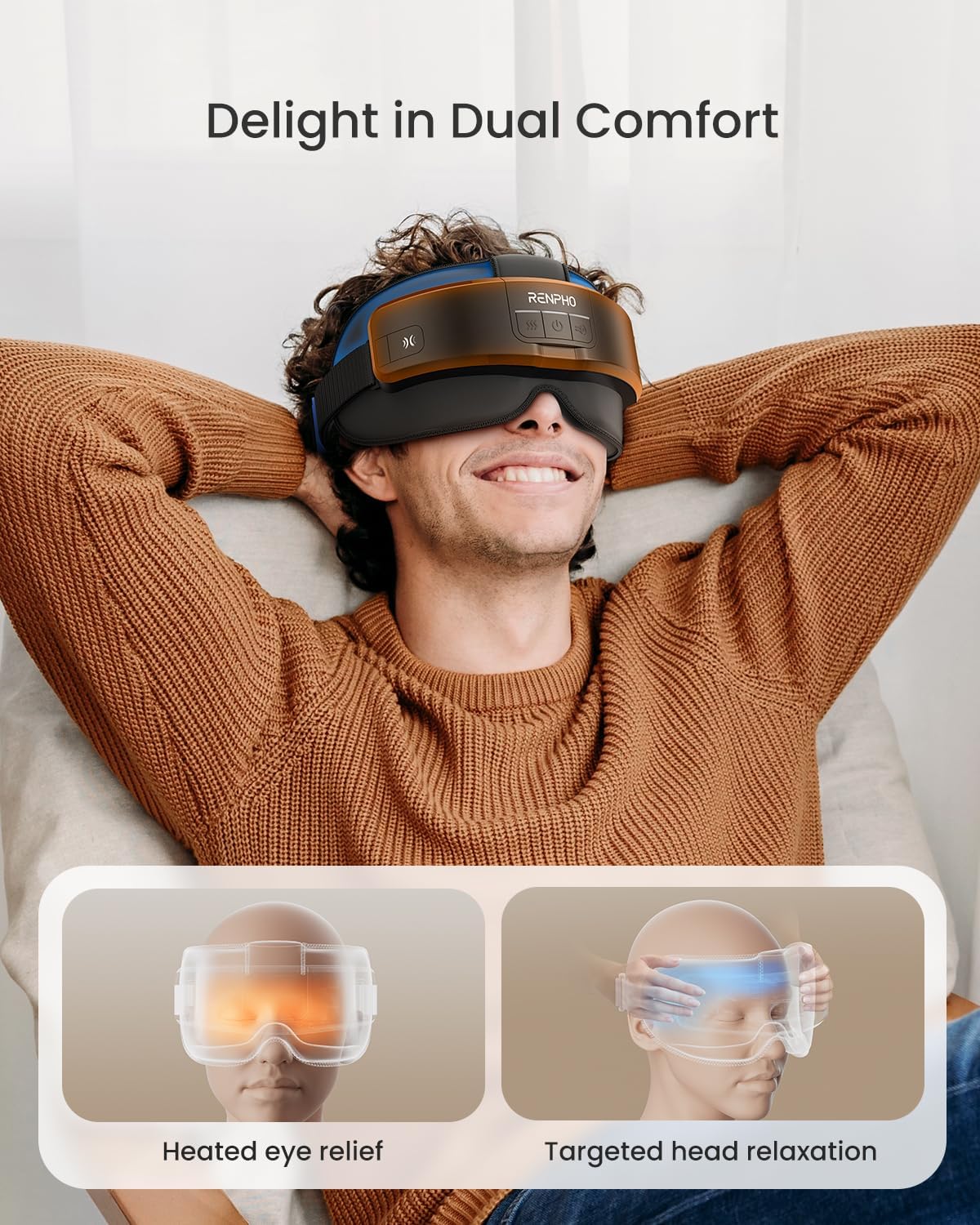 RENPHO Head & Eye Massager, Eyeris Masc Heated Head & Eye Mask for Relaxation, Headache Massager for Forehead, Occiput and Temple, Birthday Gifts for Women/Men, Massager Scalp Stress Relax