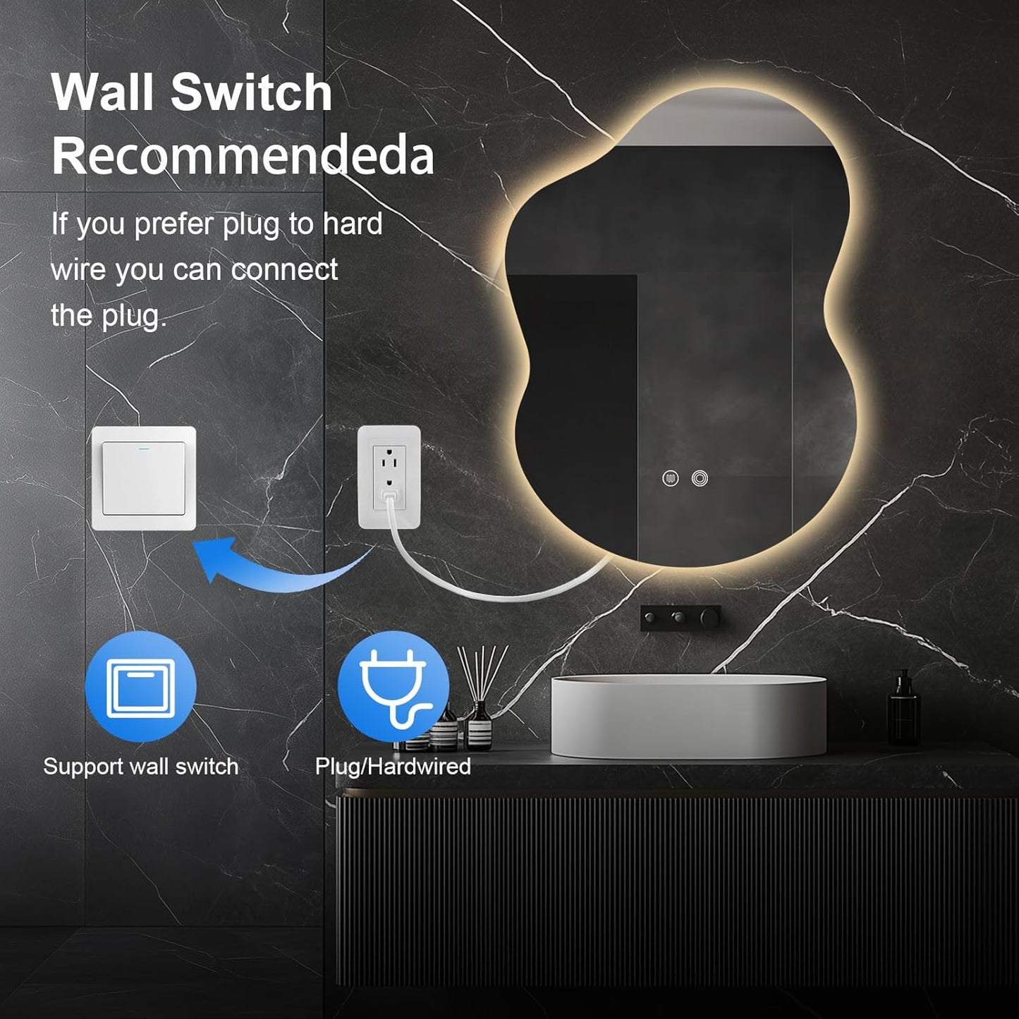 30"x22" Irregular LED Bathroom Mirror with Front & Backlight, Anti-Fog, Dimmable, 3 Color Modes, Wall-Mounted [Horizontal/Vertical]