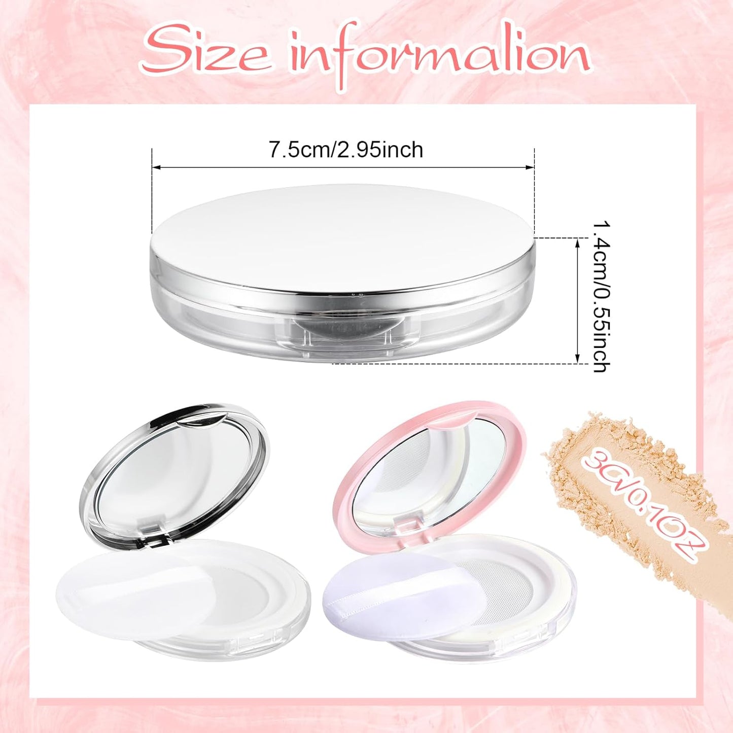 2Pcs Loose Powder Container with Puff 0.17 oz Refillable Empty Powder Compact with Mirror, Portable Empty Makeup Powder Container Loose Powder Compact Case