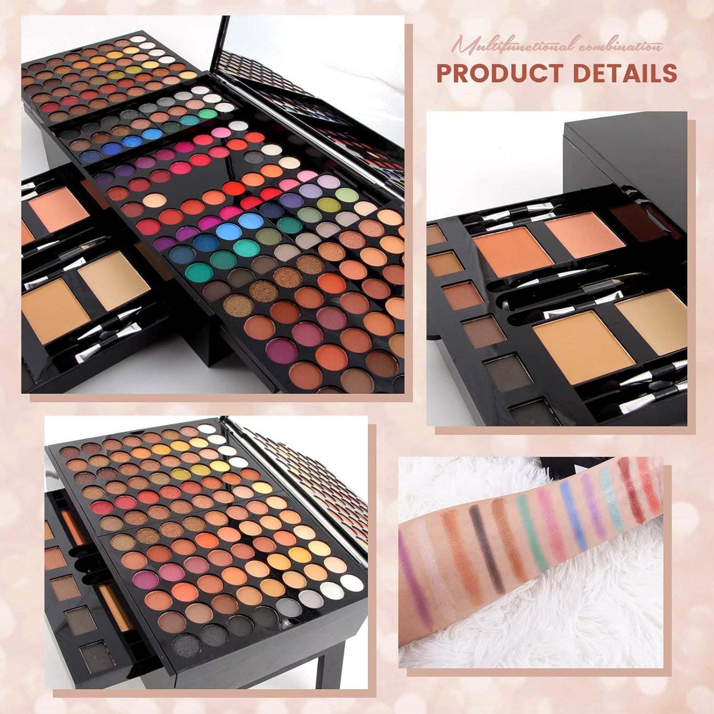 190 Colors Cosmetic Make up Piano Box Set,Combination with Eyeshadow /Facial Blusher /Eyebrow Powder /Eyeliner Pencil /Mirror,All-in-1 Makeup Gift Set (Color B)