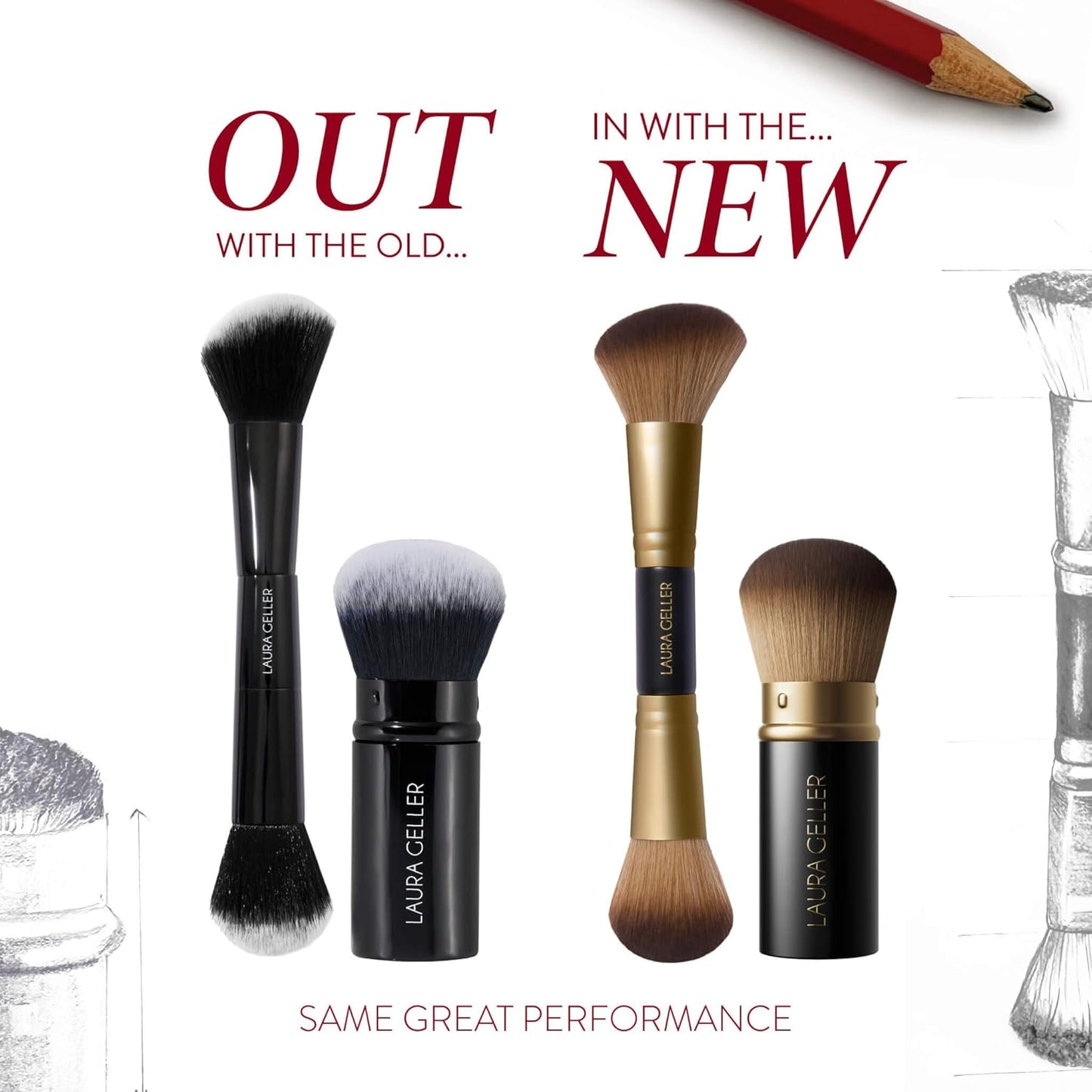 LAURA GELLER NEW YORK Face It All 2pc Makeup Brush Set - Retractable Airbrush Kabuki Brush + Dual-Ended Blush and Bronzer Brush