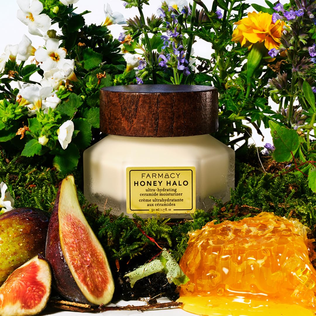 Farmacy Ceramide Face Moisturizer - Honey Halo Hydrating Facial Moisturizer for Dry Skin - Plumps, Soothes + Restores Skin with Potent Ceramides + Buckwheat Honey for a Dewy, Healthy Glow (100ml)