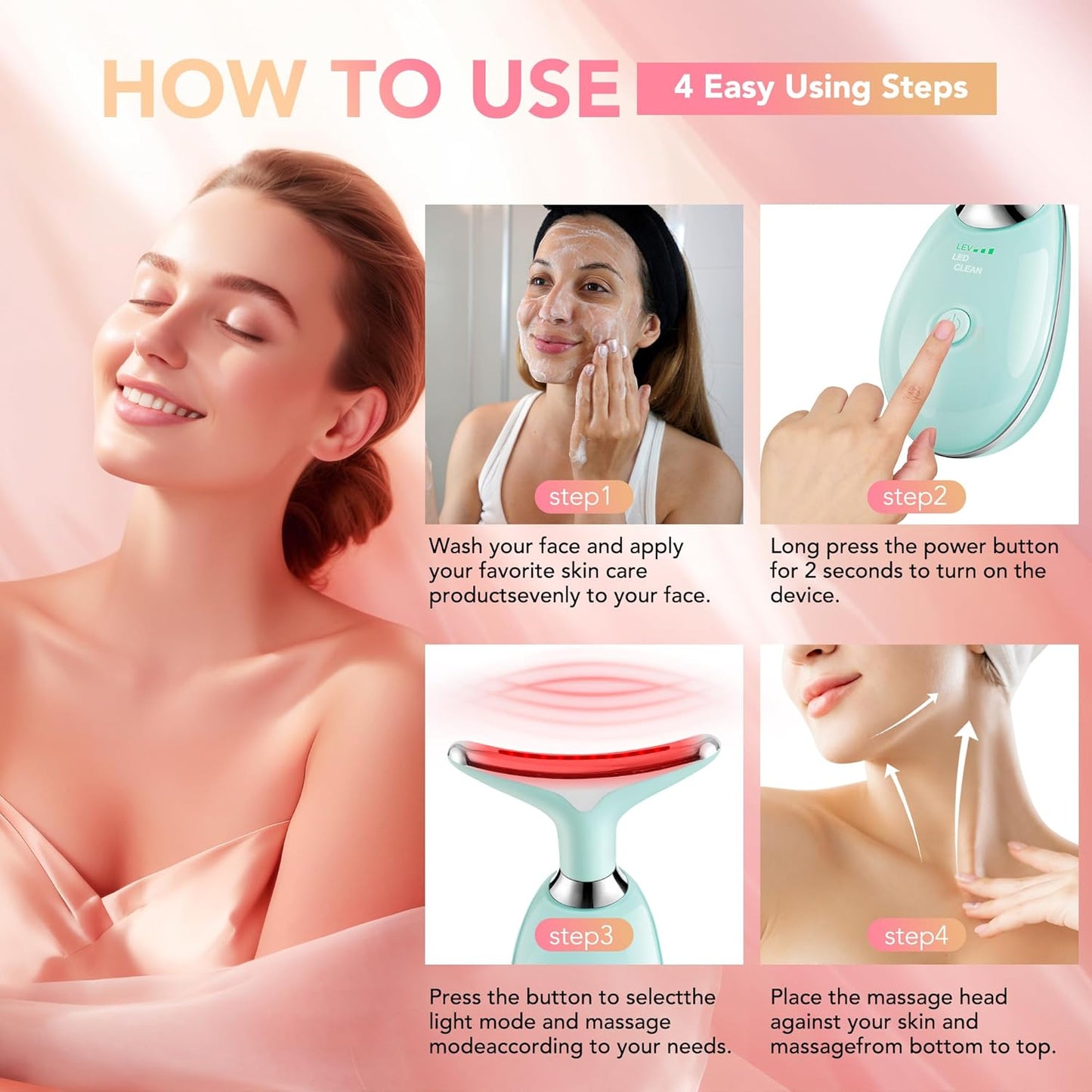 Red-Light-Therapy-for-Face, Facial Massager Wand with 7 Color - Birthday, Christmas, Mothers Day, Valentines Day, Self Care Gifts for Her Women Mom Best Friend Wife Teacher (Emerald Green)