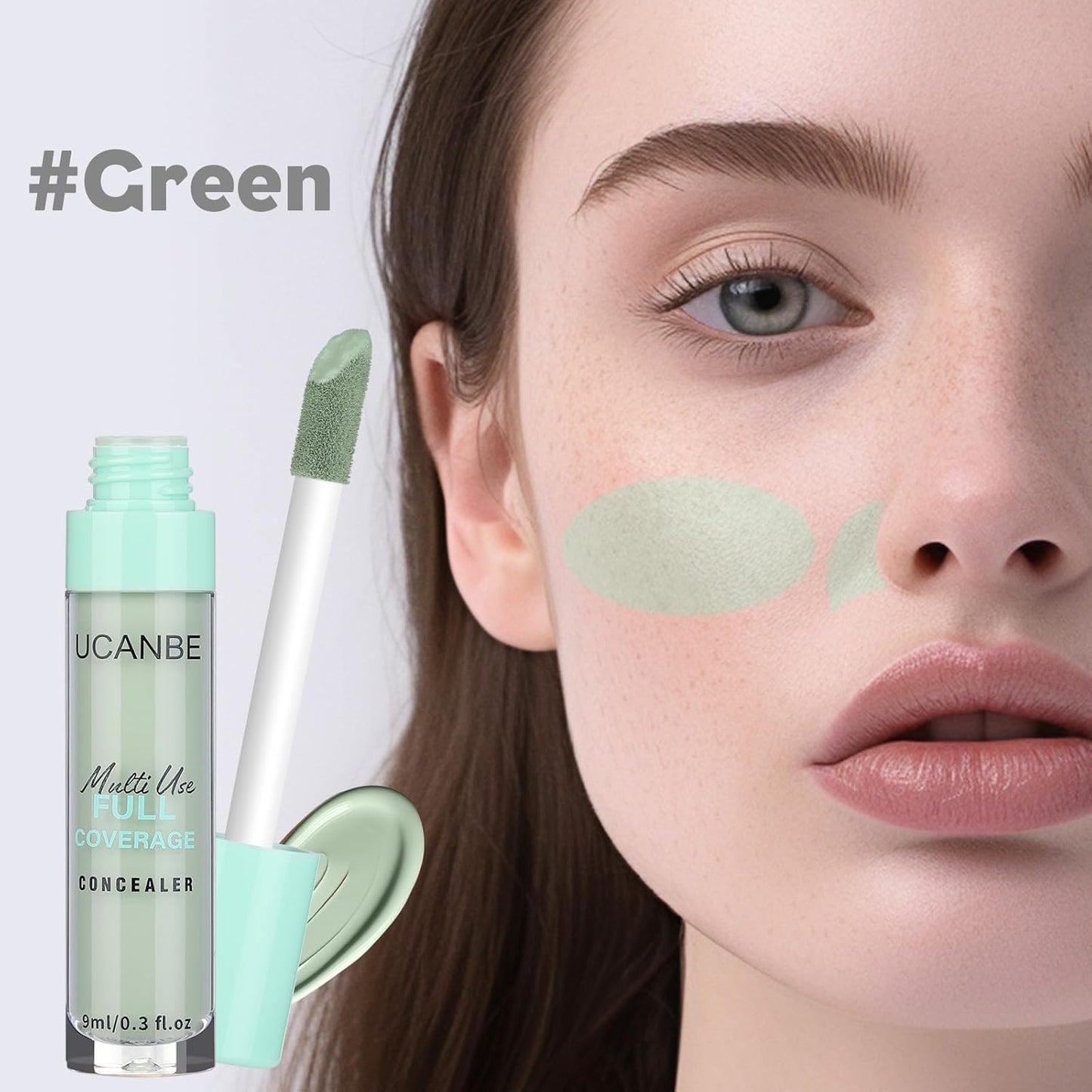 UCANBE Liquid Concealer Stick, Conceals, Covers, Highlights, Medium to Full Coverage Hydrating Color Corrector Face Makeup for Under Eye Dark Circles, Redness, Dullness, Fine Lines - Green