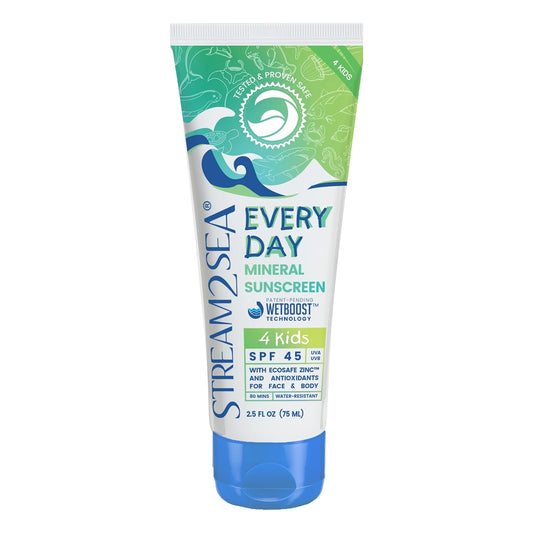 SPF 45 Every Day Kids Mineral Sunscreen | 2.5 Fl Oz Biodegradable, Paraben Free & Reef Safe Sunscreen for Face & Body for Kids | Non-Greasy, Lightweight & Sheer Mineral Protection Against UVA & UVB