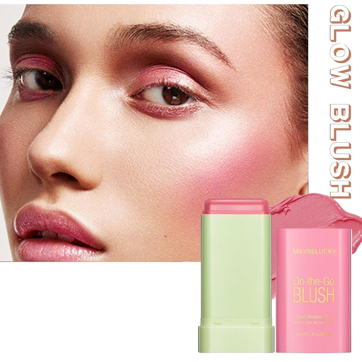 Cream Blush Stick for Cheeks, Multi-Use Makeup Blush Stick for Eyes Lips Face, Travel-Friendly Tinted Solid Moisturizer Matte Blush, Natural Glow Blendable Smooth Blusher with Brush-Shy Pink