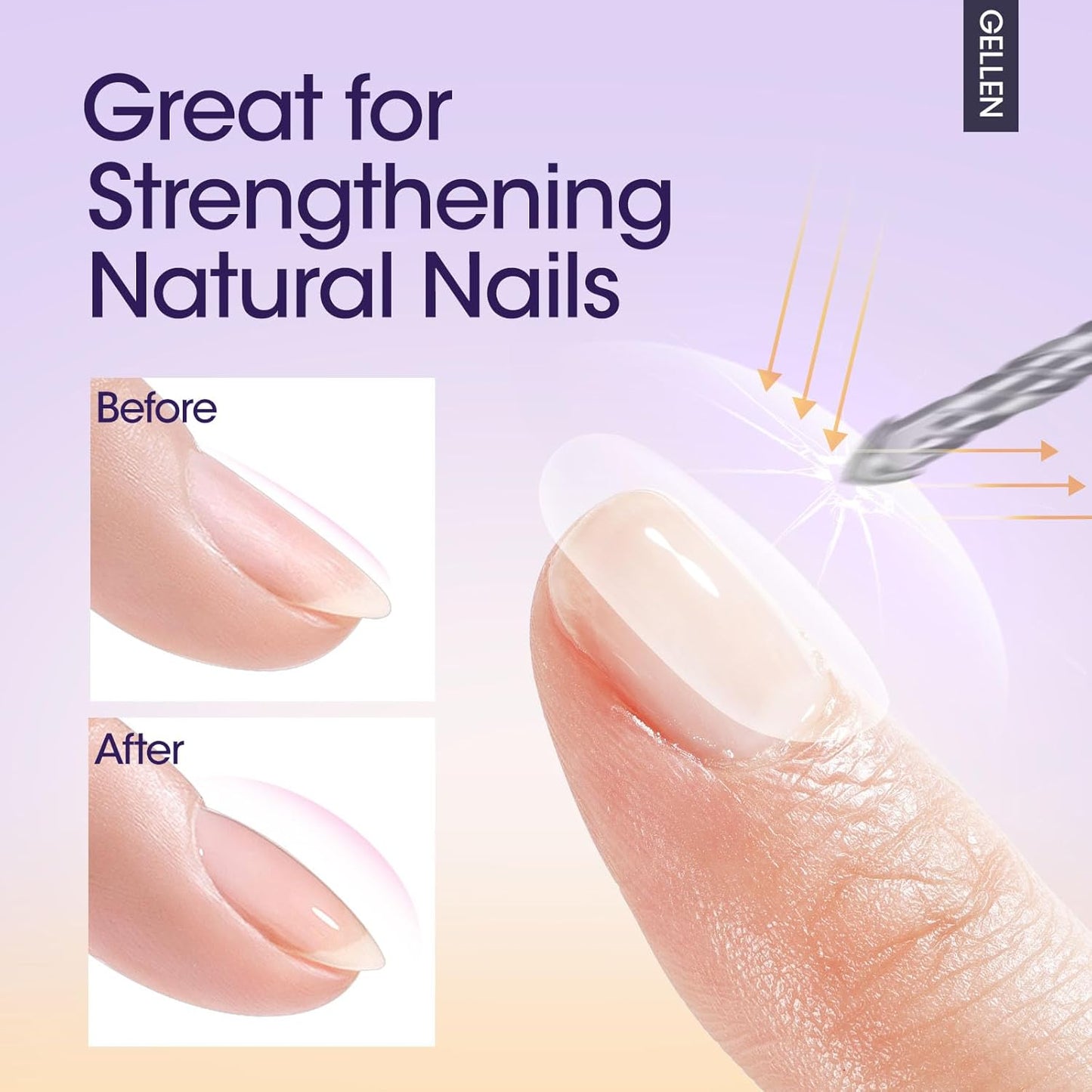 GELLEN Gel Top Coat Base Coat with Nail Strengthener, 3 Pcs 18 ml No Wipe Glossy Top Coat Set for Gel Nail Polish, Soak Off Base Coat Hardener Care for Thin Weak Nails Salon Manicure