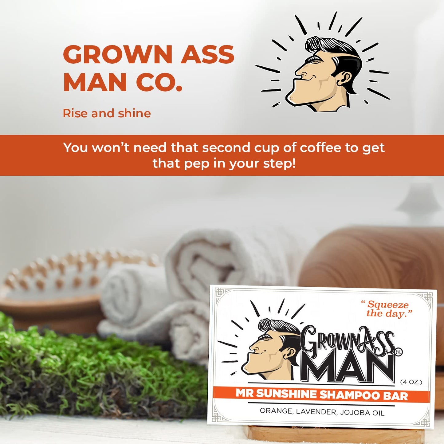 Solid Shampoo Bar Rich Lather 3 in 1: Hair, Beard & Body Wash - Plastic Free & Eco-Friendly, Natural & Organic Clean for All Hair Types, 4oz Bar (Mister Sunshine, Single)