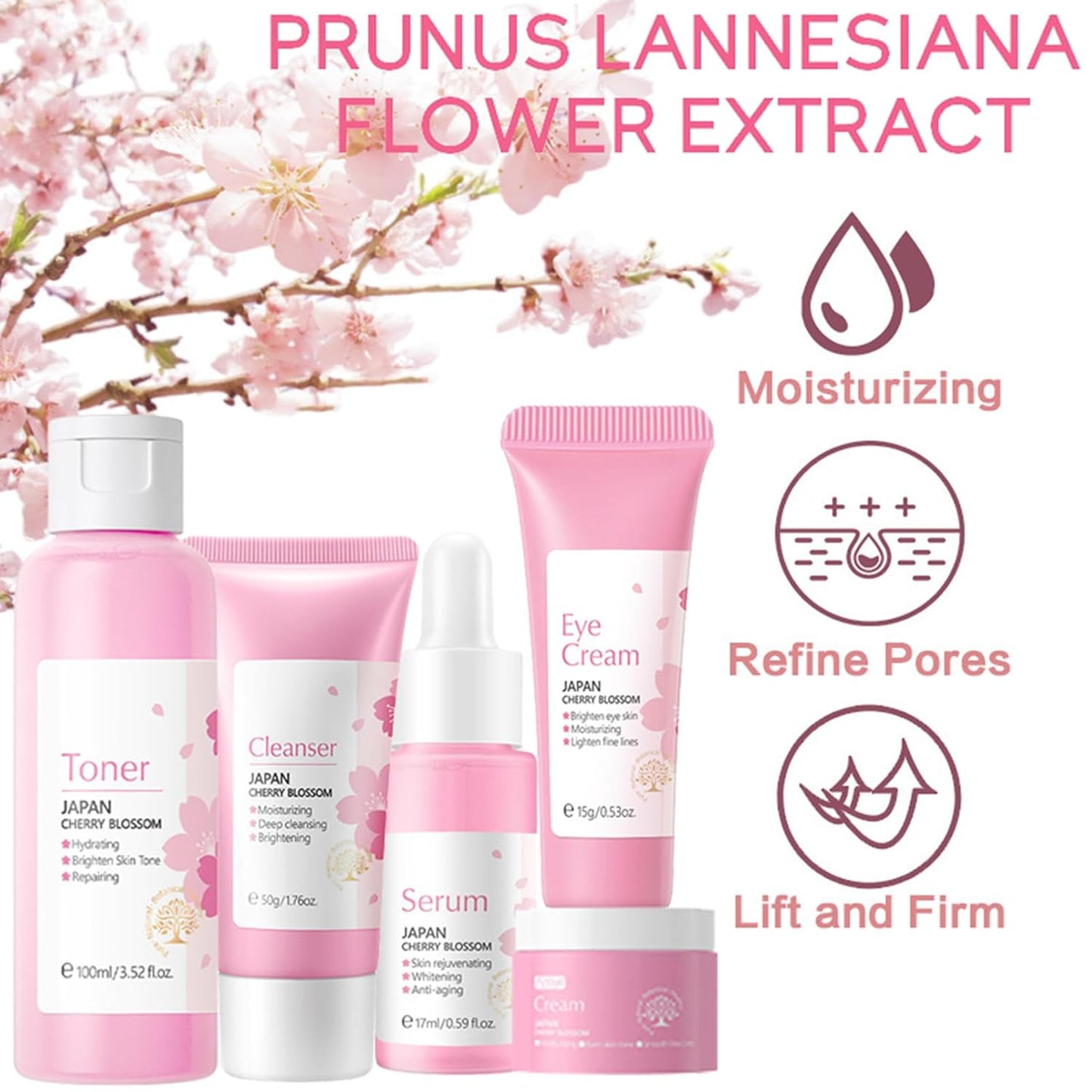 Korean Skin Care Set - Sakura Skin Care Sets & Kits - Women Gift Sets with Cleanser-Toner-Serum-Face Cream-Eye Cream - Skin Care Routine Kit for Women - Beauty Products Gift Box (SetB)