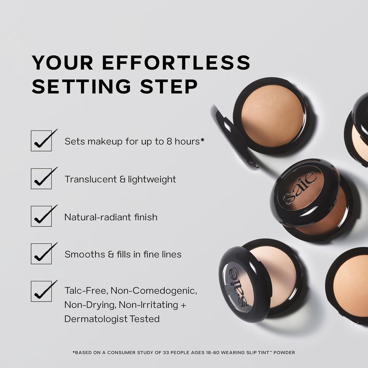 Saie Slip Tint Baked Setting Powder - Translucent Powder for Face Makeup with a Natural-Radiant Finish - Blurs, Brightens & Smooths Complexion - Translucent 1 - Very Light to Light (0.24 oz)