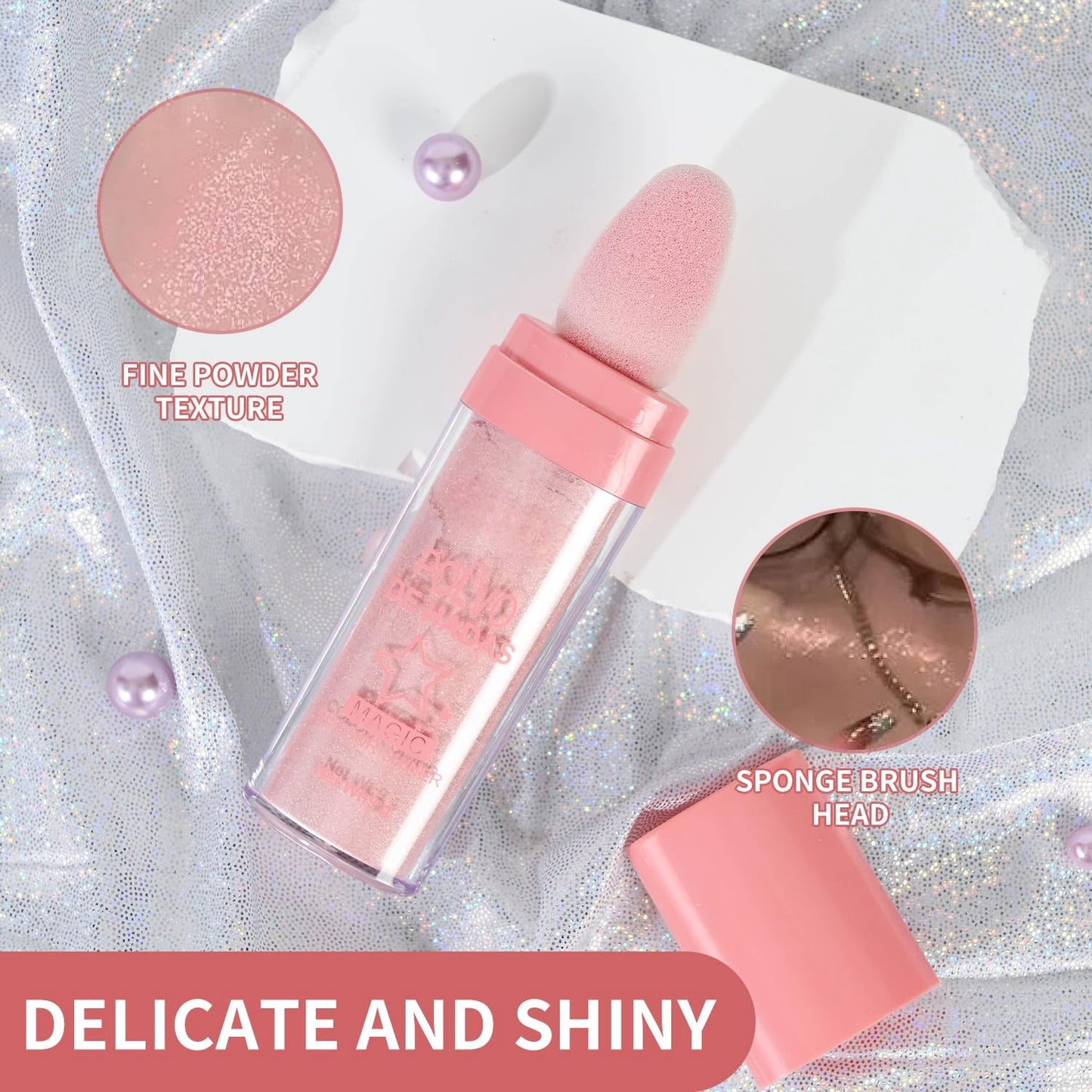 URQT 4 Color Polvo De Hadas Fairy Dust Highlight Patting Powder - Full Body Contouring and Clavicle Pearlescent Patting Powder for Face and Eye, Halloween Sparkling Body Glitter Powder (4 Pack)
