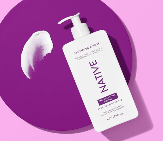 Native Body Lotion Contains Naturally Derived Plant-Based Moisturizers for Women and Men | Restores Dry Skin, Lavender & Rose, 16.5 fl oz