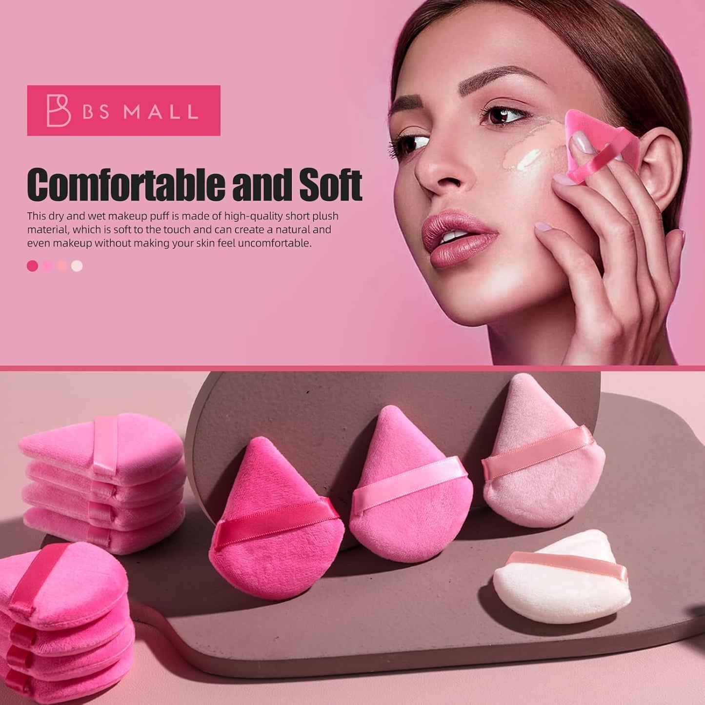 BS-MALL Makeup Sponge Set, Triangle Beauty Blender Puffs, 20 Pieces, Cosmetic Applicators (Pink)