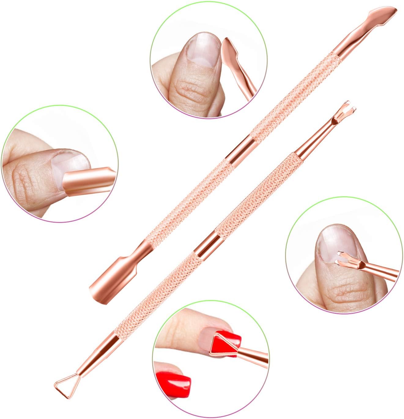 Cuticle Trimmer Cuticle Remover with Cuticle Pusher, XUNXMAS Professional Stainless Steel Durable Pedicure Manicure Tools Cutter Nipper Scissor Clipper for Fingernails and Toenails Rose Gold
