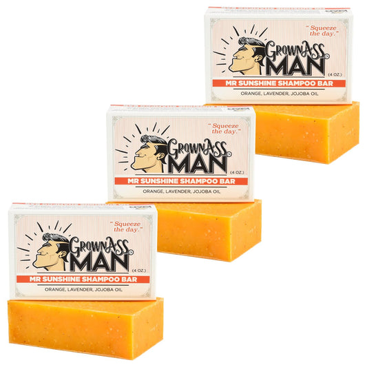 Solid Shampoo Bar Rich Lather 3 in 1: Hair, Beard & Body Wash - Plastic Free & Eco-Friendly, Natural & Organic Clean for All Hair Types, 4oz Bar (Mister Sunshine, 3-Pack)
