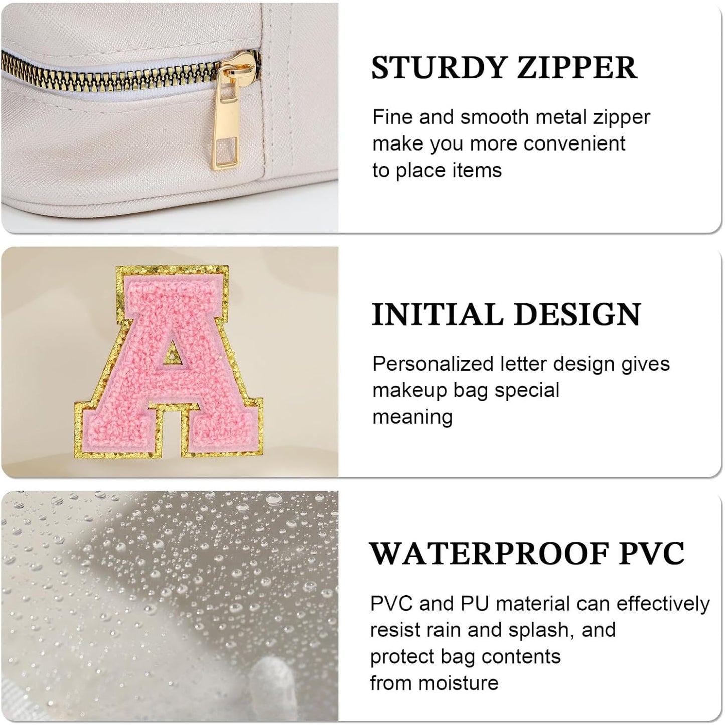 YOOLIFE Initial Make Up Bag Travel Toiletry Bag, Clear Makeup Bag Preppy Cosmetic Bag Clear Makeup Bags With Zipper Girlfriend Teacher 6 Year Old Girl Gifts Daughter Gifts Swim Gifts For Girls White M