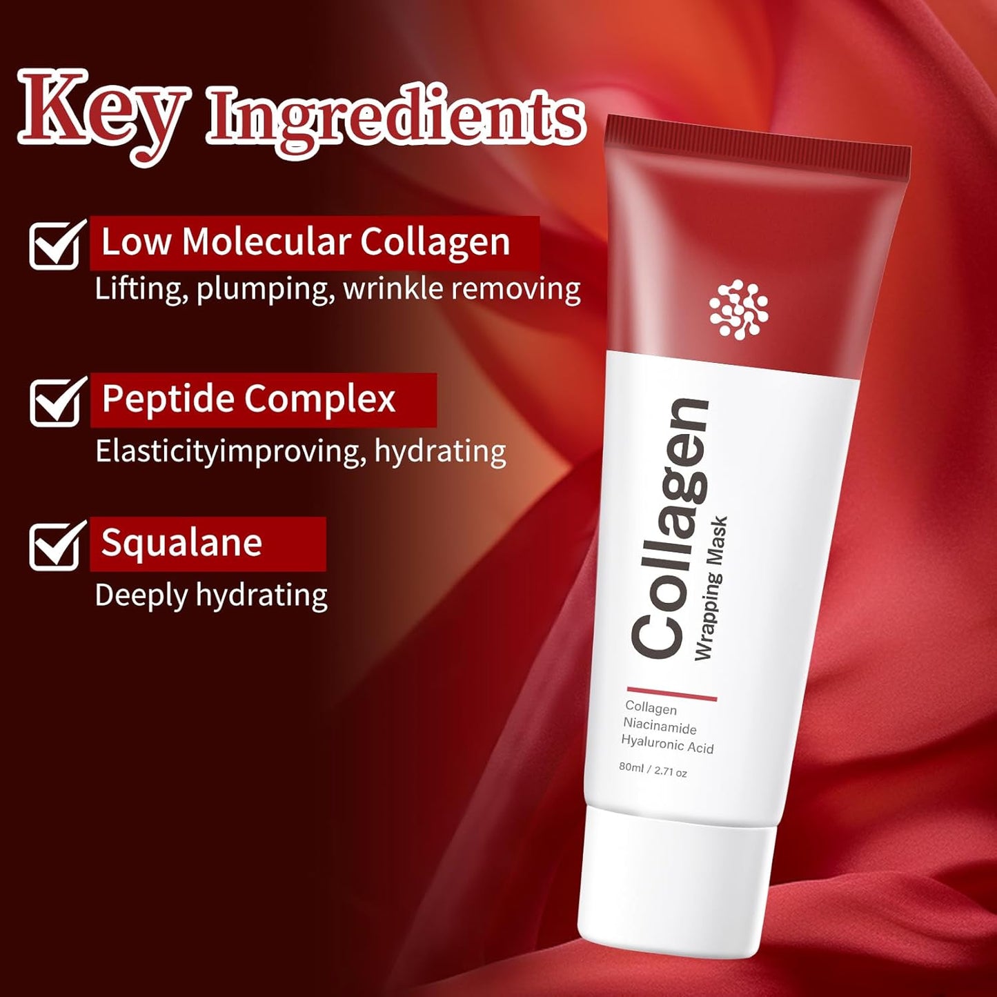 Collagen Night Wrapping Mask Hydrating Peel Off Face Mask for Women Tightening Lifting Facial Mask Skincare Anti Aging Collagen Masks for Wrinkles Fine Line Moisturizing Glowing Glass Skin 2.71oz/80ml