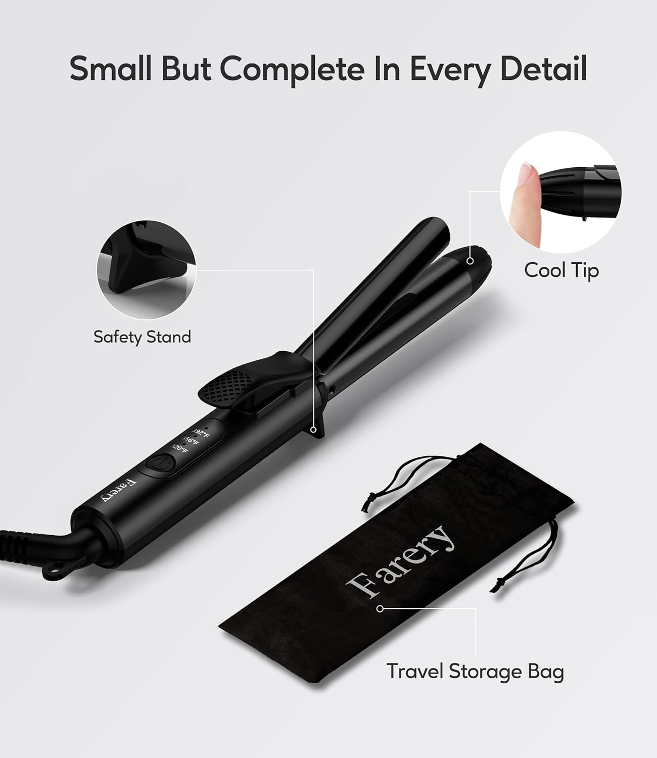 Mini Curling Iron Dual Voltage, 3/4 Inch Travel Curling Iron with 3 Adjustable Temperature, Ceramic Mini Hair Curler with Argan Oil & Keratin Infused, Travel Size Curling Wand with Storage Bag