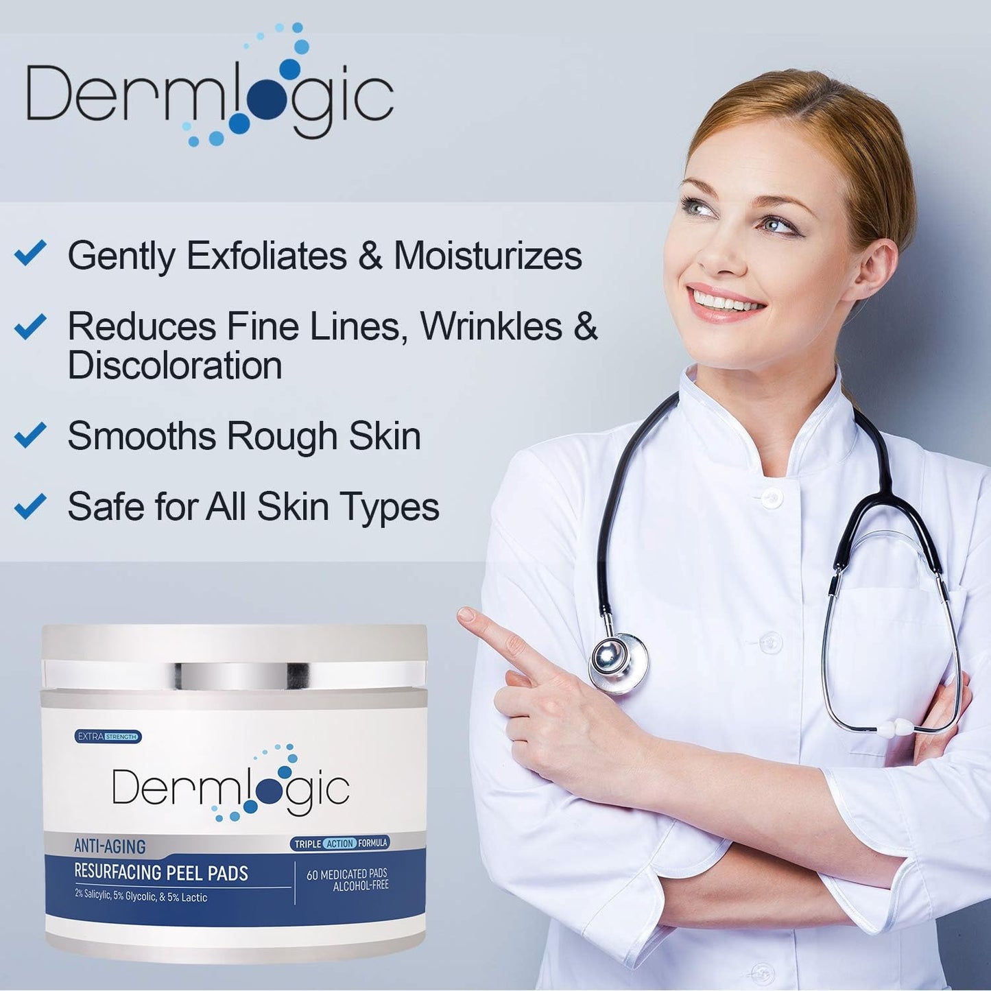 Anti Aging Resurfacing Peel Pads- Triple Action Chemical Peel Pads Combined with Glycolic, Lactic, and Salicylic Acids. Smooth’s Fine Lines, Wrinkles, Dark Spots, and Imperfections to Enhance the Skin