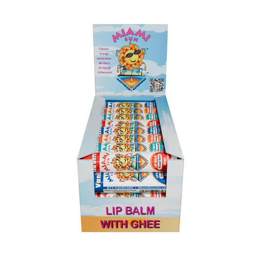 Miami Sun Natural Ghee Lip Balm, Hydrating Lip Treatment with Shea Butter & Beeswax, Organic & Non-Toxic, Best for Dry, Chapped Lips - Moisturizing, Healing, Chemical-Free Care (Gift of 40, Variety)