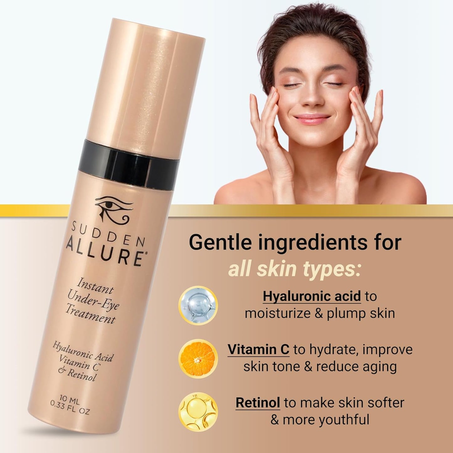 Sudden Allure Instant Under Eye Treatment Serum – Erase Under Eye Bags, Dark Circles, Wrinkles & Lift Sagging Eyes - Instantly Tighten & Firm - Reduce Eye Bags & Crows Feet | Made in USA (10 ml)