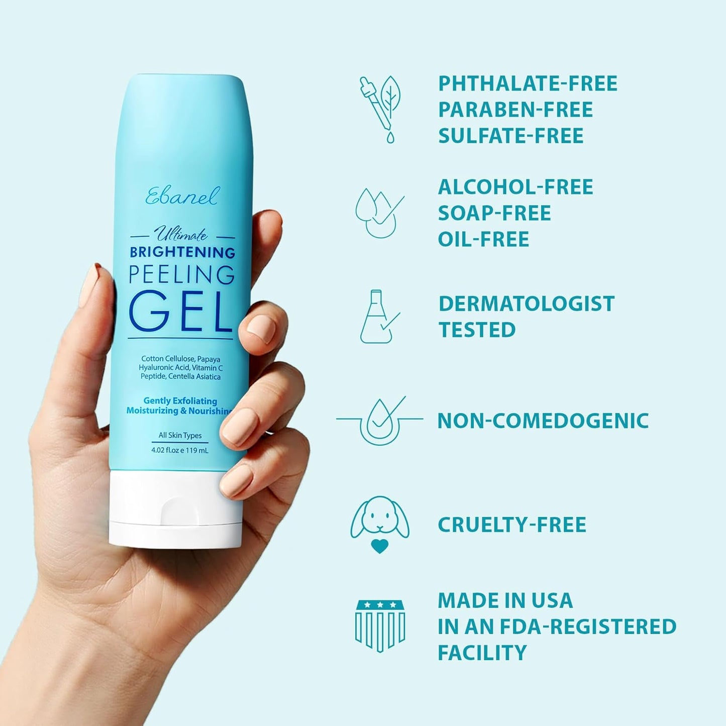 Ebanel Exfoliating Face Scrub Peeling Gel 2 Pack, Brightening Moisturizing Cleanser, Dead Skin Remover for Face, Exfoliating Facial Wash with Centella, Hyaluronic Acid, Vitamin C & E