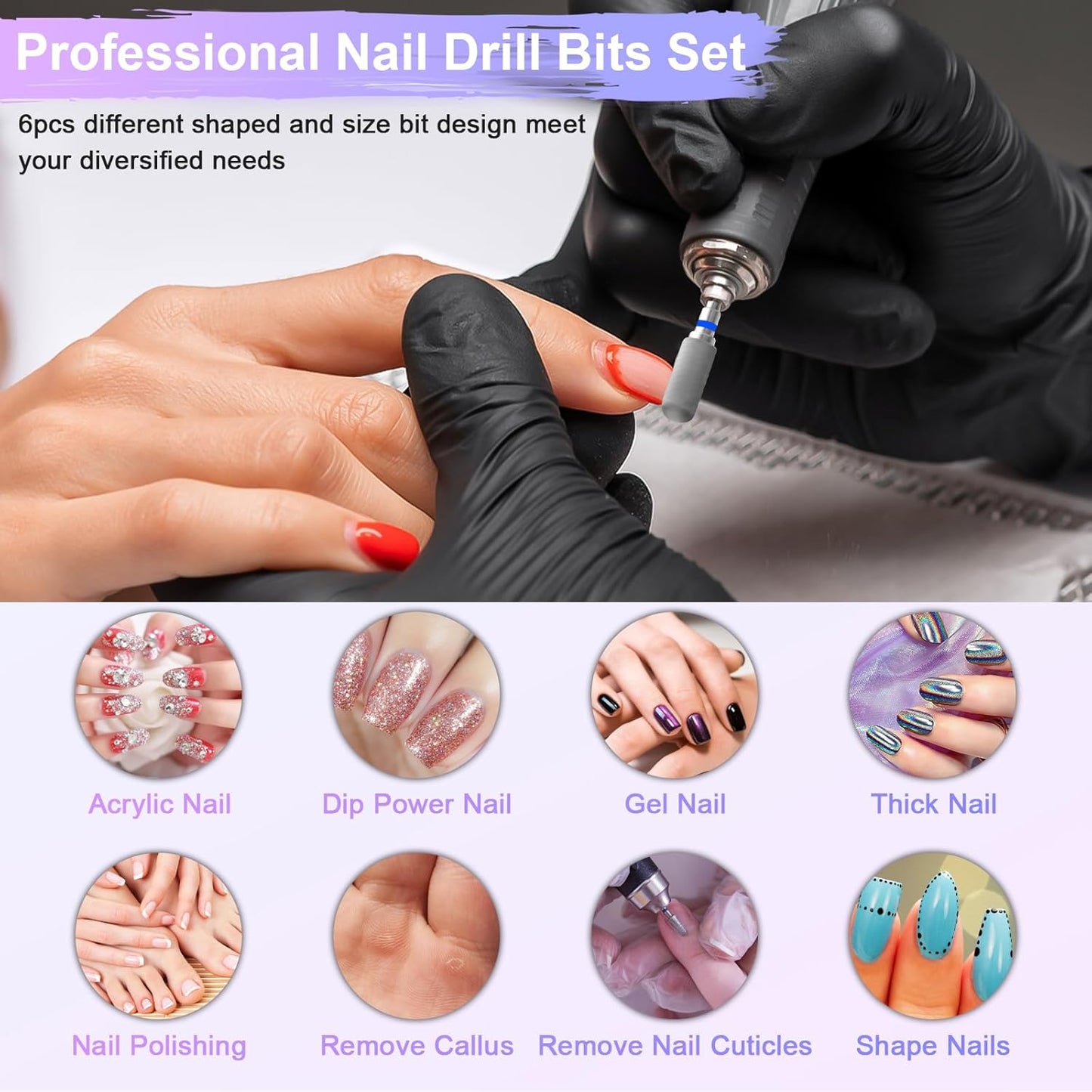 6 Pack Nail Drill Bits for Acrylic Nails, 3/32" Shank Drill Bits for Nails Professional Electric Cuticle Drill Bit, Cuticle Cleaner Nail Gel Polish Remover Tool for Home Salon Nail Bits-Blue
