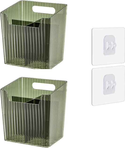 Set Of 2 Storage Organizer Bins Wall Mounted Shower Caddy, Bathroom shelves Stackable Clear Plastic Toothbrush Holder Adhesive Hanging Bin for Bathroom, Kitchen, Cabinet, Shower BPA Free Small (Green)