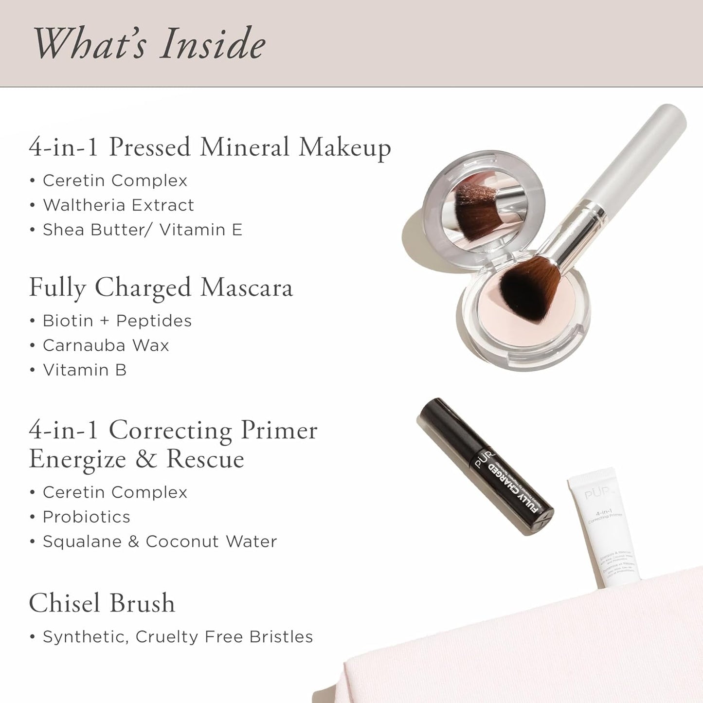 PÜR Beauty Multitasking Essentials Best Sellers Kit, Everyday Look Deluxe Kit, Condition & Moisturize Skin, Cruelty Free, Medium Dark