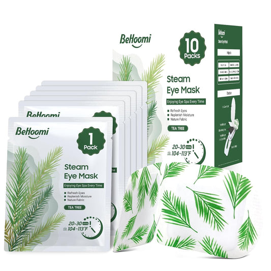 Steam Eye Mask, 10 Packs Heated Eye Mask, Self Heating Disposable SPA Warm Compress for Eyes Sleep Mask, Soothing Moist Heat Eye Masks, Travel Essentials & Relaxation Gifts (Tea Tree Scent)