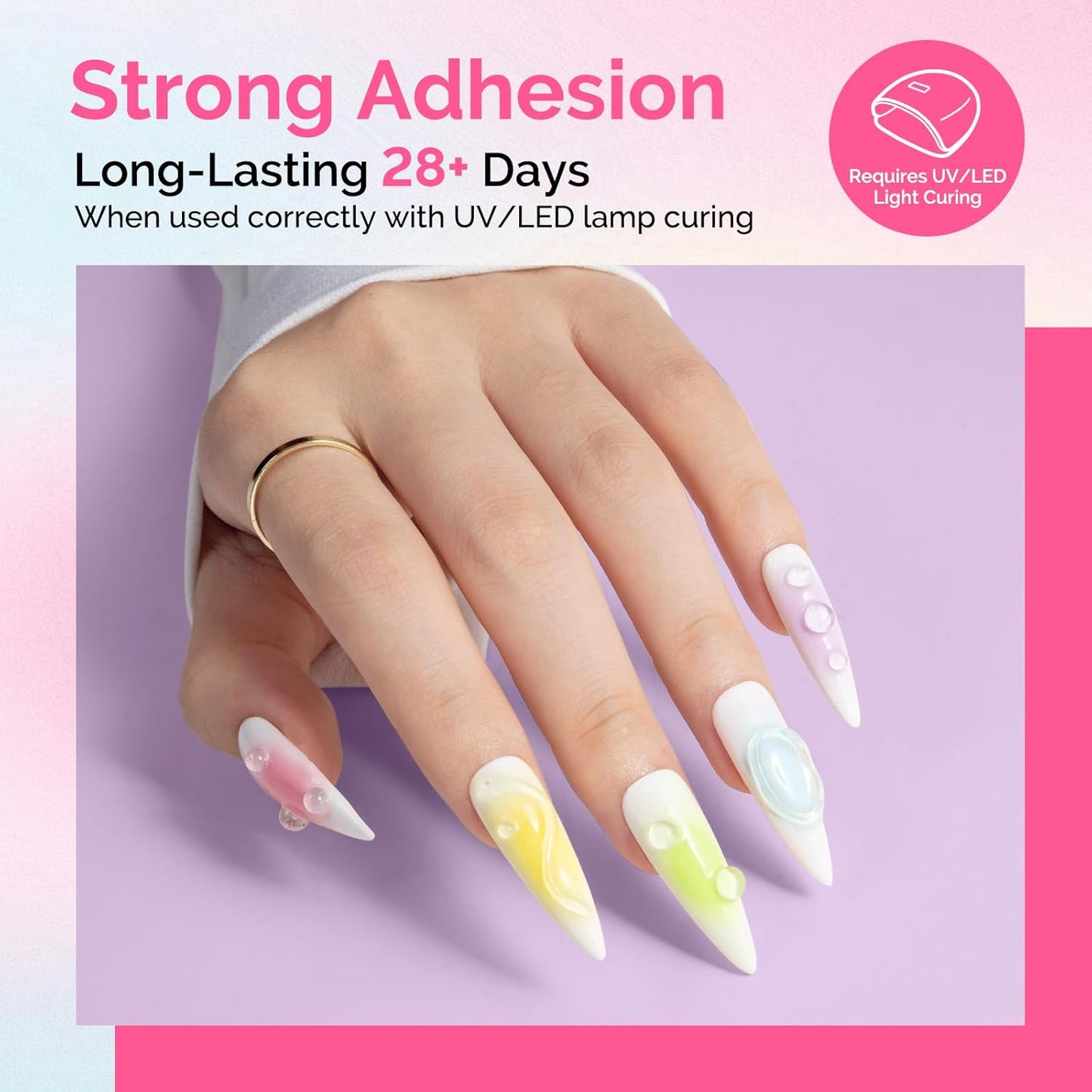 MelodySusie Rhinestone Glue Super Strong Gel Nail Glue for 3D Sculpting Nail Art Design Chrome Powder Decals Decor Need UV/LED Cured 30g