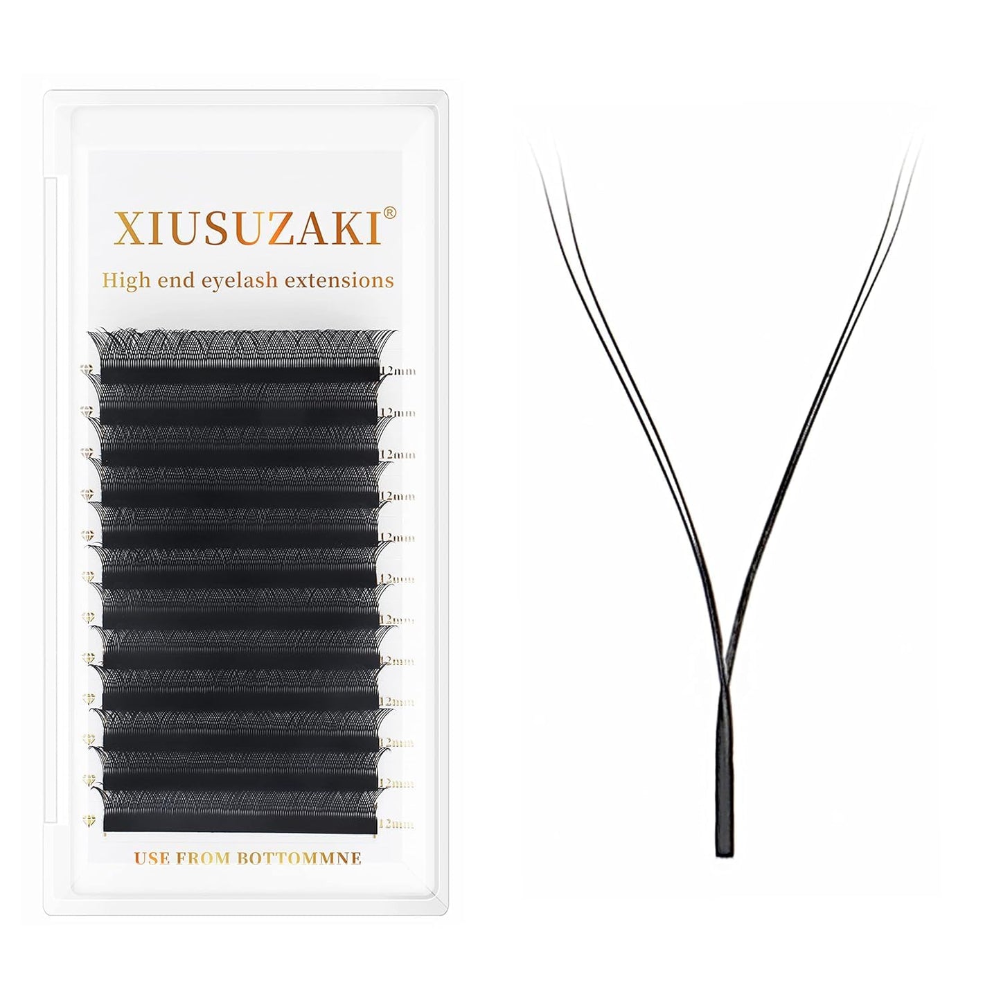 YY Lash Extensions Supplies Y Eyelash Extensions 0.05mm Thickness D Curl 12mm Premade Fans 4D Russian Volume Matte Black 12 Rows Crisscross Eye Lashes(YY-0.05-D,12mm)