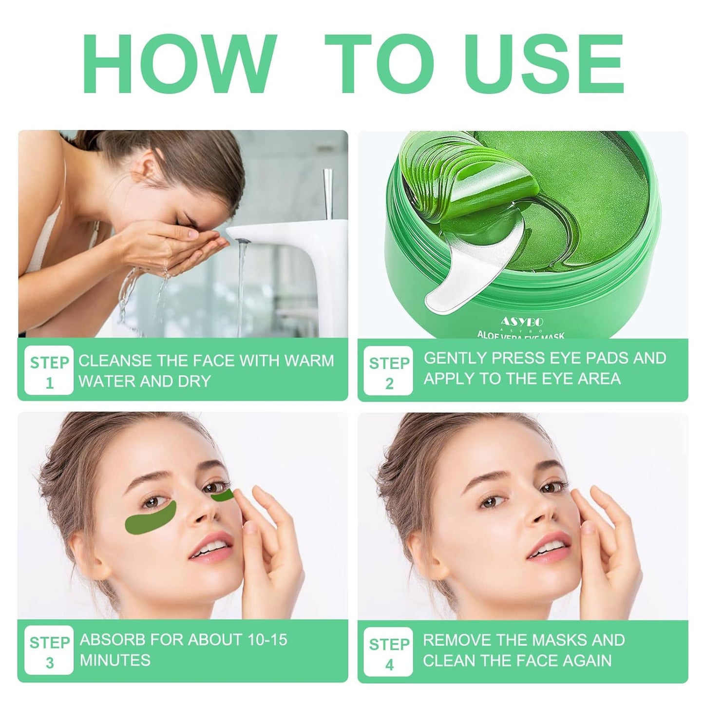 Aloe Vera Eye Mask, 60 Pcs Under Eye Patches, Eye Treatment Mask for Under Eye Bags, Dark Circles, Puffy Eyes, Fine Lines, Anti-Aging and Anti-Wrinkle, Hydrating Eye Mask Skincare