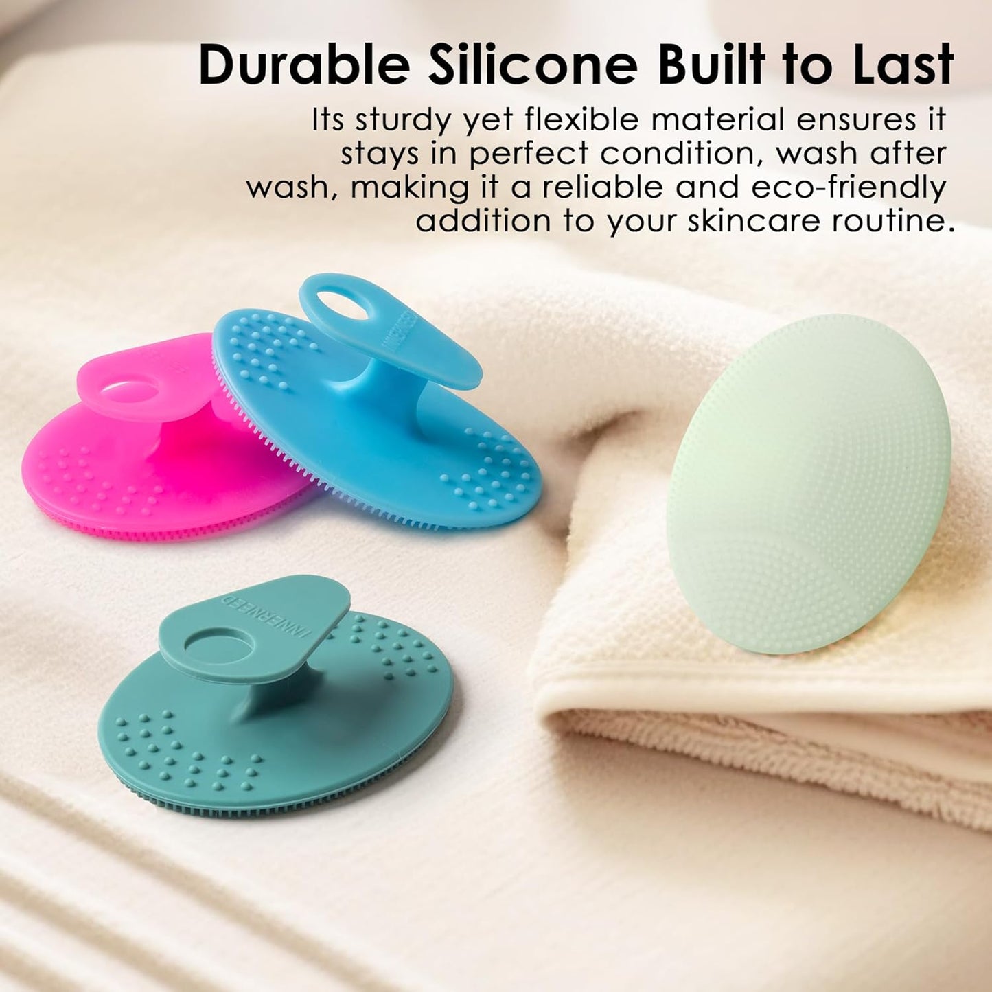 4 Pack INNERNEED Silicone Face Scrubber for Deep Cleansing and Exfoliation – Soft Facial Cleansing Brush, Gentle for All Skin Types, Blackhead Remover, Portable