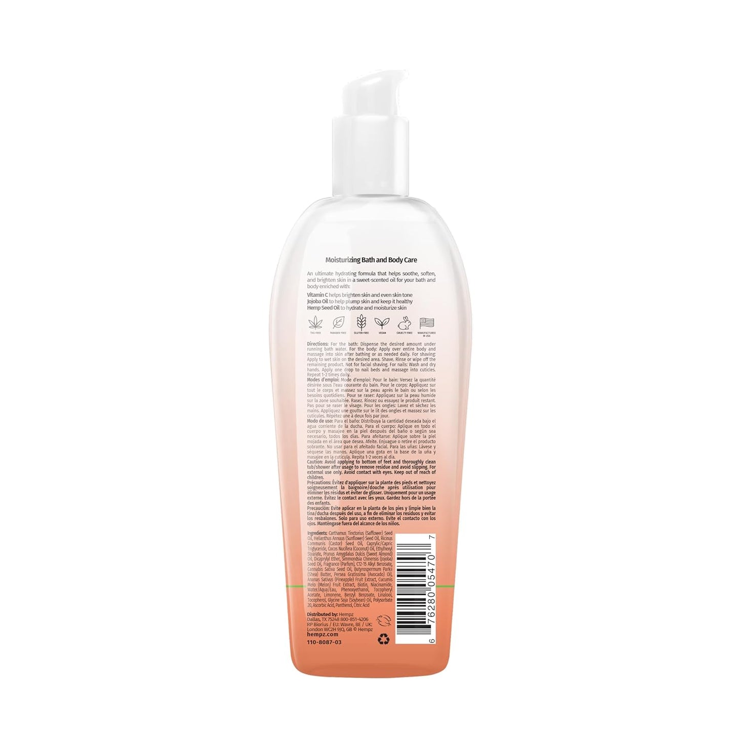 HEMPZ Sweet Pineapple & Honey Melon Herbal Hydrating Multi-Purpose Body Oil for Body - Moisturizing Bath, Shower, or Shaving Oil for Dry or Sensitive Skin for Women & Men, 6.76 Oz
