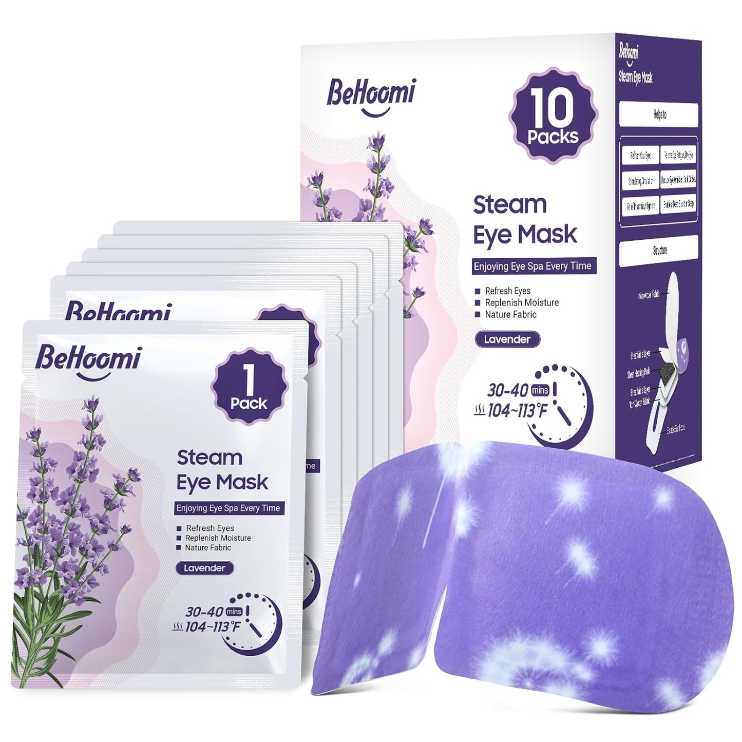 Steam Eye Mask, 10 Packs Heated Eye Mask, Self Heating Disposable SPA Warm Compress for Eyes Sleep Mask, Soothing Moist Heat Eye Masks, Travel Essentials & Relaxation Gifts (Lavender Scent)