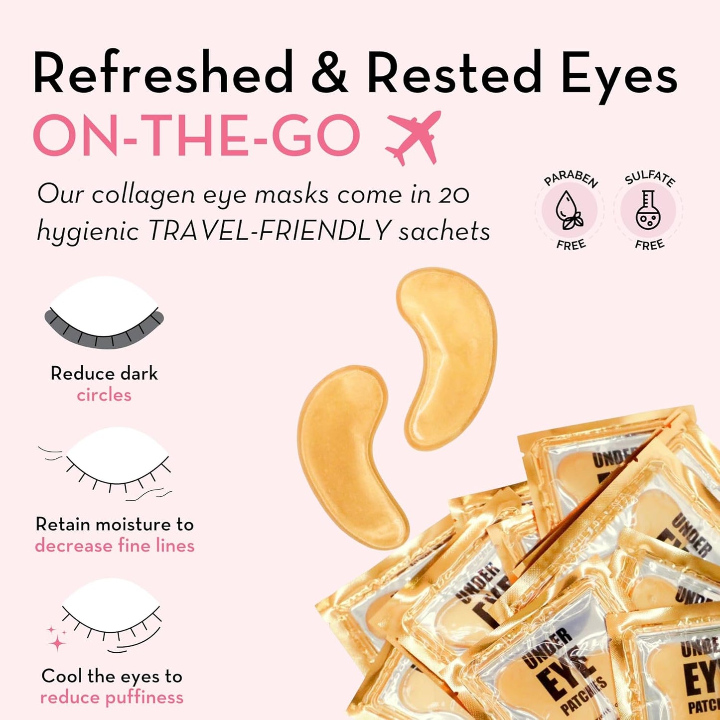 Elizabeth Mott Under Eye Patches with 24K Gold, Collagen, Niacinamide & Peptides - Hydrating & Brightening Eye Mask for Puffy Eyes and Wrinkles - Gifts for Women, Cruelty Free